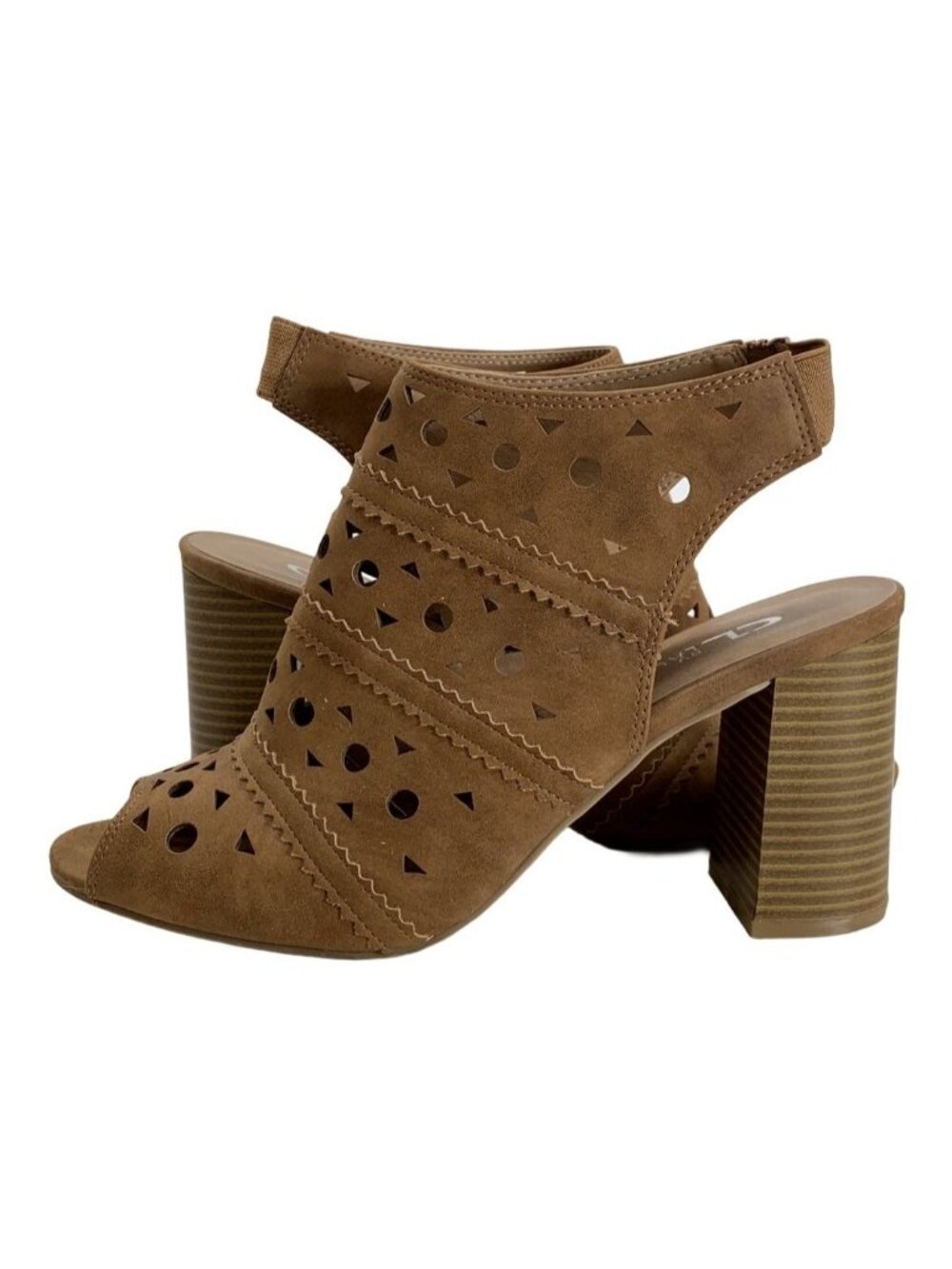 Chinese Laundry Women's Cutout Ankle Booties Tan Faux Suede Block Heel 9.5